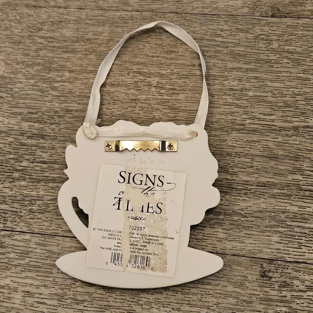 Vintage Enesco Sign Times tea cup ornament with flowers artwall hanging decor